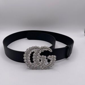 GUCCI BLACK LEATHER BELT WITH DOUBLE G BUCKLE